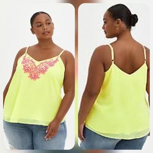 NWOT Torrid Sz. 2 SOPHIE CAMI- CHIFFON EMBROIDERED LIME GREEN